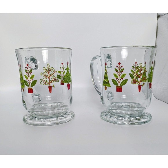 Other - Pair of Vintage Libbey Glass Footed Christmas Tree Mugs